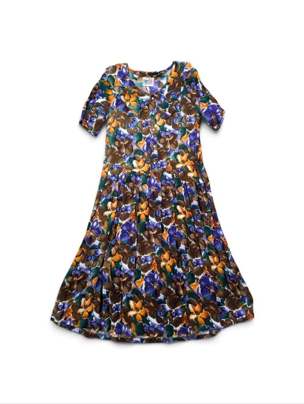 Vintage 70s Floral Fit & Flare Dress Statement Peter Pan Collar Retro Midi - Picture 5 of 9
